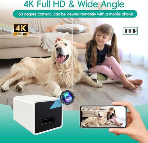 كاميرا داخلية لاسلكية مخفية للأمان مع واي فاي، شاشة مراقبة فيديو فائقة الدقة 4K، زاوية قابلة للتعديل 180 درجة للمنزل، التحكم عبر تطبيق الهاتف لمراقبة الفيديو فقط (ترقية حديثًا) in Kuwait
