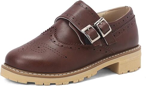 Women's Retro Round Toe Low Platform Heels Block Oxfords Comfortable Non-Slip Belt Buckle Wingtip Saddle Shoes in Saudi Arabia