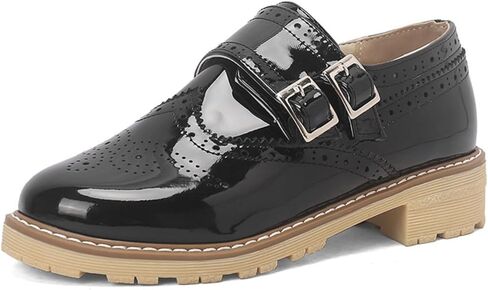 Women's Retro Round Toe Low Platform Heels Block Oxfords Comfortable Non-Slip Belt Buckle Wingtip Saddle Shoes in Saudi Arabia