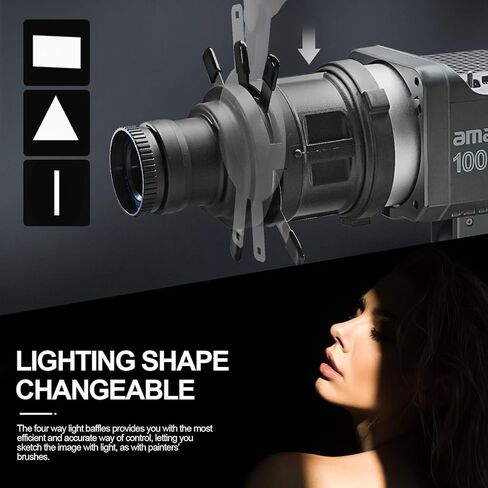 WELLMAKING S80 Spotlight Bowens Mount أنف مخروطي بصري مع عدسة عرض 38 درجة، تركيز قابل للتعديل، 12 مادة هلامية Gobos 4 ألوان لإضاءة LED وومضات. دعوى للفيديو، لايف، يوتيوب والتصوير الفوتوغرافي in Kuwait