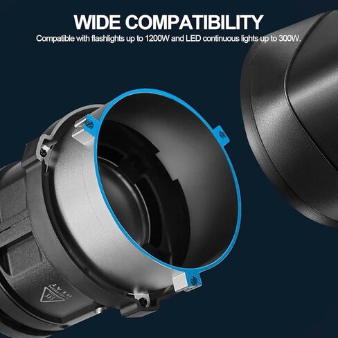 WELLMAKING S80 Spotlight Bowens Mount أنف مخروطي بصري مع عدسة عرض 38 درجة، تركيز قابل للتعديل، 12 مادة هلامية Gobos 4 ألوان لإضاءة LED وومضات. دعوى للفيديو، لايف، يوتيوب والتصوير الفوتوغرافي in Kuwait