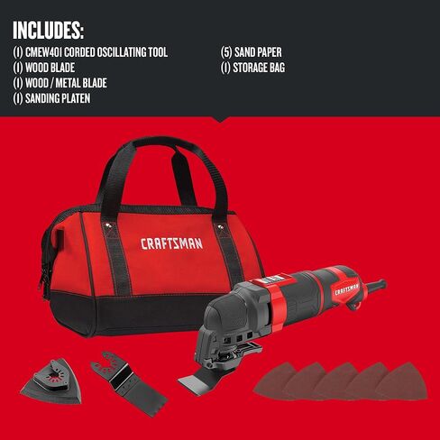 CRAFTSMAN Oscillating Tool, 3-Amp, Includes Universal Tool-free Accessory System, Blades, Sandpaper and Tool Bag, Corded (CMEW401) (Renewed) in Saudi Arabia