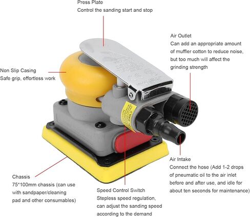 Pneumatic Sander, 75x100mm Rectangular Vibrating Air Sander, 0.63Mpa 10000rpm No Load Speed Alloy Steel Air Sandpaper Machine for Stone, Wood, Putty Polishing in Saudi Arabia