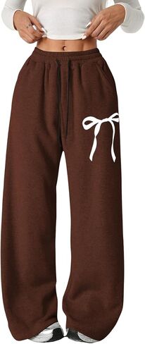 Verdusa Women's Coquette Bow Bow Presspants Fitness Litness Dance Wide Bants with Gockets in Saudi Arabia