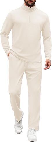 Coofandy Men's Tracksuits 2 قطعة عرضية رياضية غير رسمية ربع الرمز البريدي Pullover طويلة الأكمام الجري على الملابس الرياضية in Kuwait