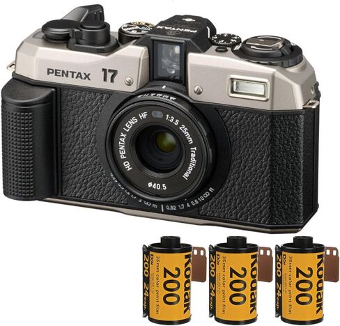 عدسة طلاء عالية الدقة للكاميرا بنصف إطار F3.5 من Pentax 17 ونظام تحميل سهل (فضي داكن) مع 200 فيلم ذهبي (عنصران) in Kuwait