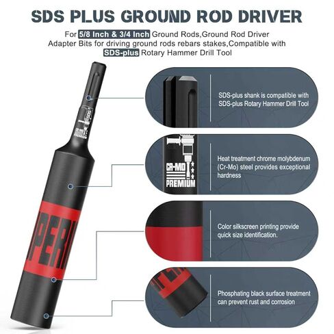 SDS-Plus Ground Rod Driver for Driving 5/8-inch & 3/4-inch Ground Rods, Ground Rod Driver Adapter Bits, Compatible with SDS-Plus Rotary Hammer Drill Tool,CR-MO Steel in Saudi Arabia