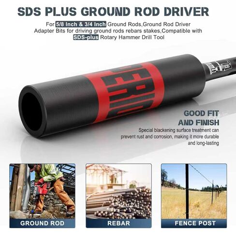 SDS-Plus Ground Rod Driver for Driving 5/8-inch & 3/4-inch Ground Rods, Ground Rod Driver Adapter Bits, Compatible with SDS-Plus Rotary Hammer Drill Tool,CR-MO Steel in Saudi Arabia