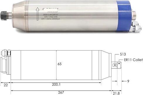 0.8kw ER11 water-cooled spindle motor, 400Hz poles = 2, 1.5kw FL inverter, 65mm bracket, 75W water pump(BD600 inverter,220v) in Saudi Arabia