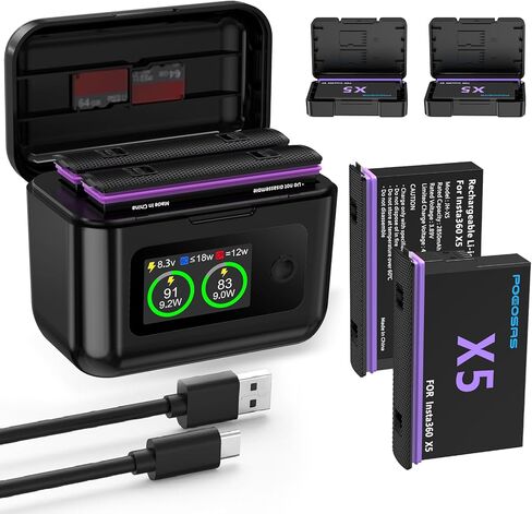 Insta 360 X5 Battery 2-Pack with LCD Charger, 2850mAh X5 Batteries and Intelligent Two Way Charger Hub for Insta360 X5 in Kuwait