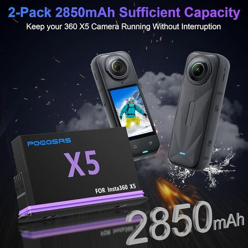 Insta 360 X5 Battery 2-Pack with LCD Charger, 2850mAh X5 Batteries and Intelligent Two Way Charger Hub for Insta360 X5 in Kuwait