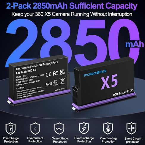 Insta 360 X5 Battery 2-Pack with LCD Charger, 2850mAh X5 Batteries and Intelligent Two Way Charger Hub for Insta360 X5 in Kuwait