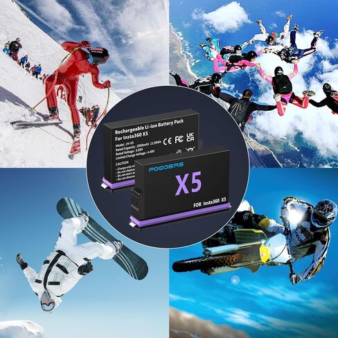 Insta 360 X5 Battery 2-Pack with LCD Charger, 2850mAh X5 Batteries and Intelligent Two Way Charger Hub for Insta360 X5 in Kuwait