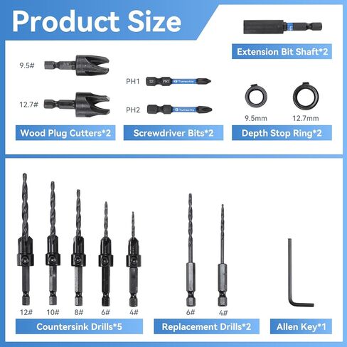 مجموعة لقم مثقاب غاطسة مكونة من 15 قطعة، تصميم M35 من فولاذ الكوبالت المقاوم للتذبذب، لقم مدببة بزاوية 82 درجة مع حلقات إيقاف العمق وقواطع توصيل، ساق سداسية مقاس 1/4 بوصة للأثاث الخشبي الصلب والأعمال الخشبية in Kuwait