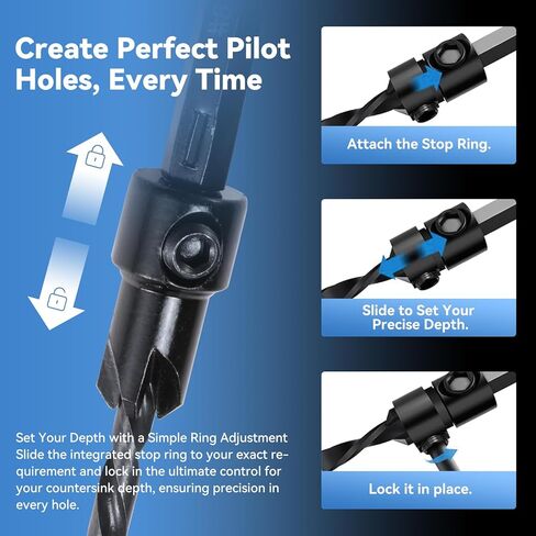 مجموعة لقم مثقاب غاطسة مكونة من 15 قطعة، تصميم M35 من فولاذ الكوبالت المقاوم للتذبذب، لقم مدببة بزاوية 82 درجة مع حلقات إيقاف العمق وقواطع توصيل، ساق سداسية مقاس 1/4 بوصة للأثاث الخشبي الصلب والأعمال الخشبية in Kuwait