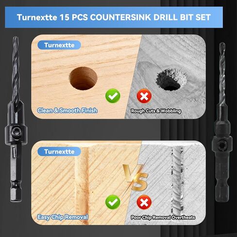 مجموعة لقم مثقاب غاطسة مكونة من 15 قطعة، تصميم M35 من فولاذ الكوبالت المقاوم للتذبذب، لقم مدببة بزاوية 82 درجة مع حلقات إيقاف العمق وقواطع توصيل، ساق سداسية مقاس 1/4 بوصة للأثاث الخشبي الصلب والأعمال الخشبية in Kuwait