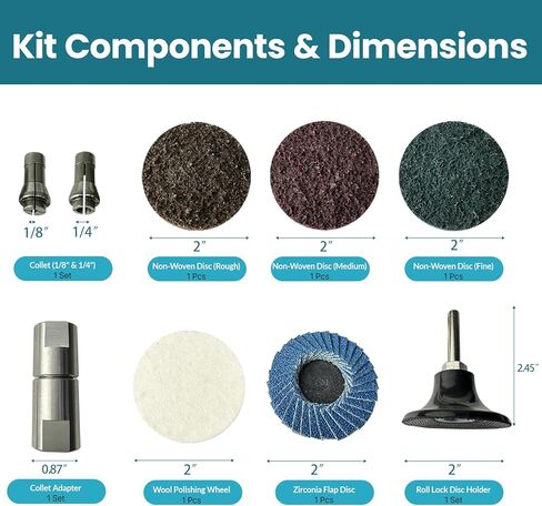 10 قطع من مطحنة الزوايا إلى محول مطحنة القالب، 5/8 بوصة - 11 خيط إلى 1/4 بوصة و1/8 بوصة، مع 5 قطع أقراص صنفرة ذات قفل دوار 2 بوصة، مناسبة لتلميع المعادن والخشب والحجر in Kuwait