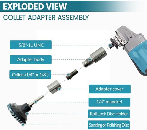 10 قطع من مطحنة الزوايا إلى محول مطحنة القالب، 5/8 بوصة - 11 خيط إلى 1/4 بوصة و1/8 بوصة، مع 5 قطع أقراص صنفرة ذات قفل دوار 2 بوصة، مناسبة لتلميع المعادن والخشب والحجر in Kuwait