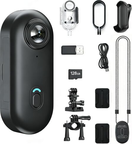 كاميرا JETO 1080P HD صغيرة للجسم، 128 جيجابايت، شاشات لمس مزدوجة، زاوية واسعة 154 درجة، حافظة مقاومة للماء، قلادة مغناطيسية ومشبك خلفي، بث مباشر عن بعد، كاميرا عمل محمولة يمكن ارتداؤها للسفر in Kuwait