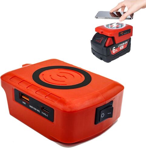 محول شاحن لاسلكي سريع لأداة De.Walt 20V، مع منافذ USB-A وUSB-C QC/PD. مصدر طاقة خارجي محمول للهواتف والأجهزة اللوحية والمزيد (البطارية غير متضمنة) in Kuwait