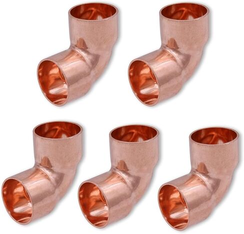 90 Degrees Elbow, Copper Fitting 3/4 Inch ID Welding Joint for HVAC Units with Rolled Tube Stop Sweat Ends,Pack of 5 in Kuwait