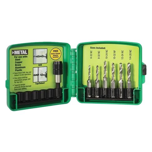 طقم مثقاب/صنبور معدني من DTAPKIT لـ Greenlee، طقم مثقاب وصنبور وإزالة الأزيز/الغطس من 6 قطع مع محول تغيير سريع، 6-32 - 1/4-20 مجموعة مثقاب وصنبور in Kuwait