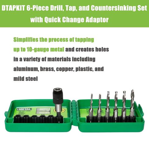 طقم مثقاب/صنبور معدني من DTAPKIT لـ Greenlee، طقم مثقاب وصنبور وإزالة الأزيز/الغطس من 6 قطع مع محول تغيير سريع، 6-32 - 1/4-20 مجموعة مثقاب وصنبور in Kuwait