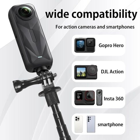 Bullet Time Handle Tripod Rotating Grip with Invisible Selfie Stick for Insta360 X5/X4, DJI Osmo Pocket 3, GoPro, 47" Extendable, Free 1/4" Adapter in Saudi Arabia