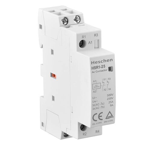 Household AC Contactor, HSR1-25, Ie 25A, 2 Pole, Two Normally Closed, DC 12V Coil Voltage, 35mm DIN Rail Mount, Gray in Saudi Arabia