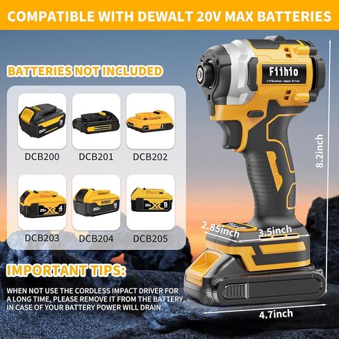 Cordless Impact Driver Compatible with Dewalt 20V /60V Max Battery, 1/4" Hex Chuck Power Impact Driver with 2500 In-lbs, 4 Available Speed, Auto Stop & LED Light (No Battery), Yellow in Saudi Arabia