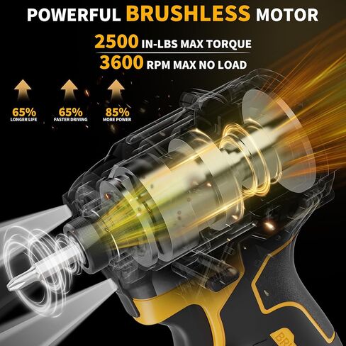 Cordless Impact Driver Compatible with Dewalt 20V /60V Max Battery, 1/4" Hex Chuck Power Impact Driver with 2500 In-lbs, 4 Available Speed, Auto Stop & LED Light (No Battery), Yellow in Saudi Arabia