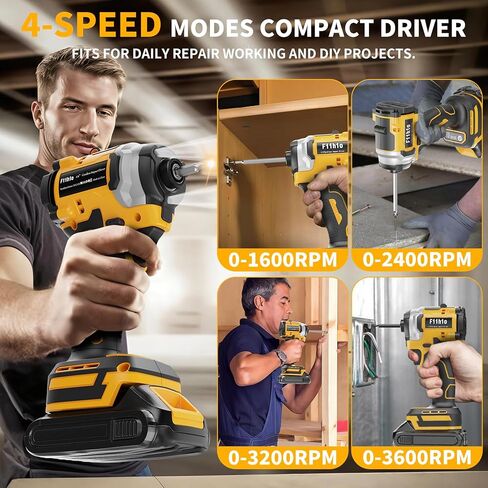 Cordless Impact Driver Compatible with Dewalt 20V /60V Max Battery, 1/4" Hex Chuck Power Impact Driver with 2500 In-lbs, 4 Available Speed, Auto Stop & LED Light (No Battery), Yellow in Saudi Arabia