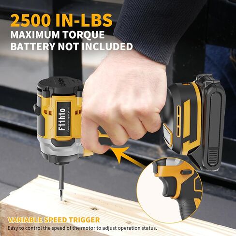 Cordless Impact Driver Compatible with Dewalt 20V /60V Max Battery, 1/4" Hex Chuck Power Impact Driver with 2500 In-lbs, 4 Available Speed, Auto Stop & LED Light (No Battery), Yellow in Saudi Arabia