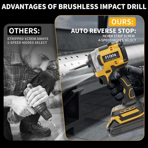 Cordless Impact Driver Compatible with Dewalt 20V /60V Max Battery, 1/4" Hex Chuck Power Impact Driver with 2500 In-lbs, 4 Available Speed, Auto Stop & LED Light (No Battery), Yellow in Saudi Arabia