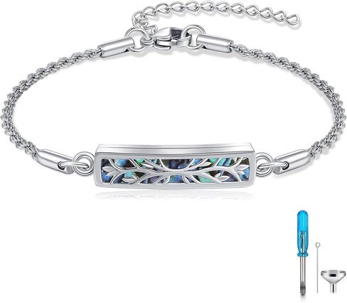 Tree of Life Urn Bracelet Sterling Silver Created Opal Urn Bracelet for Ashes Tree of Life Cremation Jewelry for Women in Saudi Arabia