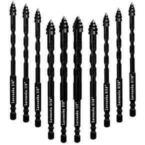 10 قطع من رؤوس مثقاب البناء غريب الأطوار باللون الأسود، مجموعة رؤوس مثقاب خرسانية مسننة لبلاط السيراميك والزجاج والبلاستيك والرخام والخشب (3/16 بوصة إلى 1/2 بوصة). in Kuwait