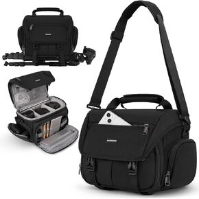 RAINSMORE Camera Bag, DSLR/SLR/Mirrorless Camera Sling Bag for Photographers Waterproof Small Camera Case with Tripod Holder & Rain Cover Camera Crossbody Bag for Canon/Nikon/Sony/Fuji, Black in Kuwait