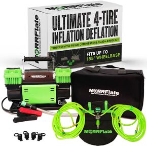 ضاغط هواء محمول بأسطوانة مزدوجة TenSix 12V 150 PSI 10.6 CFM + Quad+ 4 طقم خرطوم نفخ وتفريغ الإطارات - يناسب مقياس رقمي لقاعدة العجلات يصل إلى 155 بوصة - نظام كامل لأعلى ولأسفل للهواء على الطرق الوعرة in Kuwait