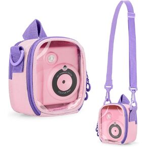 Kids Camera Case Compatible with Seckton, Child Camera Bag Compatible with ESOXOFFOR, Small Storage Bag, Detachable Shoulder Strap, Back Accessories Pocket, Pink (Case Only) in Saudi Arabia