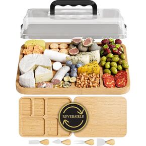 Charcuterie Board with Lid - Reversible, 2-in-1 Travel Portable Cheese Board for Picnics & Entertaining - Housewarming Gift Set Idea - Covered Snack Serving Tray - Large Food Platter in Saudi Arabia