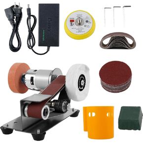 Mini Belt Sander, 15° Electric Spindle Knife Sharpener Bench Grinder Sanding Machine, 7 Adjustable Speed Belt Grinder, Cutter Sharpener Sander Small Polishing Grinding Machine for Metal Jewelry in Saudi Arabia