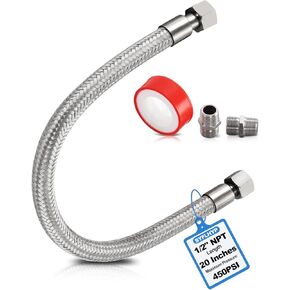 خرطوم قافز للضاغط من الدرجة الصناعية - ذكر 1/2 بوصة NPT (طول 20 بوصة)، 450 رطل لكل بوصة مربعة 750 درجة فهرنهايت، فولاذ مقاوم للصدأ مرن مع تركيبات دوارة بحرية لنظام ضاغط الهواء in Kuwait