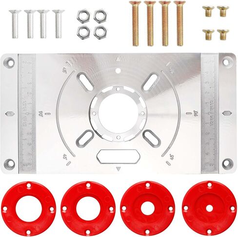 Yakamoz Aluminum Router Table Insert Plate Kit - 9.2" x 4.7" Precision Router Plate with Red ABS Center Ring Routers Base Plates for Woodworking DIY Trimming in Saudi Arabia
