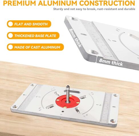 Yakamoz Aluminum Router Table Insert Plate Kit - 9.2" x 4.7" Precision Router Plate with Red ABS Center Ring Routers Base Plates for Woodworking DIY Trimming in Saudi Arabia