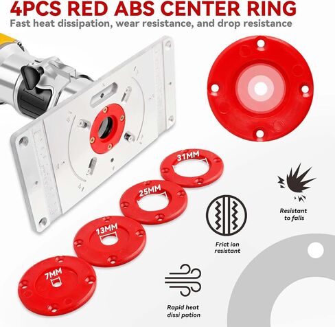 Yakamoz Aluminum Router Table Insert Plate Kit - 9.2" x 4.7" Precision Router Plate with Red ABS Center Ring Routers Base Plates for Woodworking DIY Trimming in Saudi Arabia