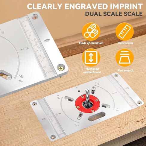 Yakamoz Aluminum Router Table Insert Plate Kit - 9.2" x 4.7" Precision Router Plate with Red ABS Center Ring Routers Base Plates for Woodworking DIY Trimming in Saudi Arabia