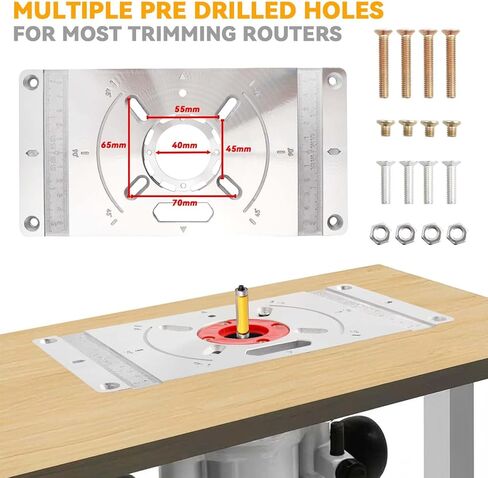 Yakamoz Aluminum Router Table Insert Plate Kit - 9.2" x 4.7" Precision Router Plate with Red ABS Center Ring Routers Base Plates for Woodworking DIY Trimming in Saudi Arabia