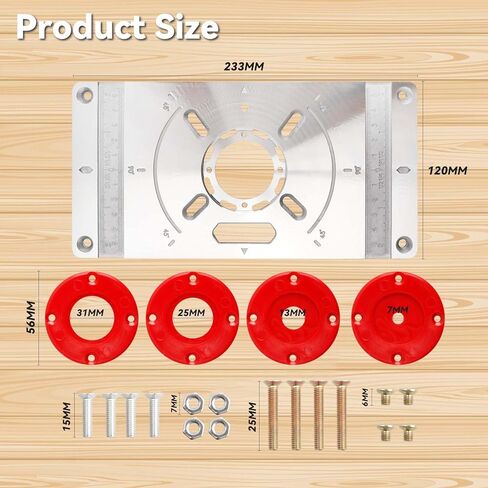 Yakamoz Aluminum Router Table Insert Plate Kit - 9.2" x 4.7" Precision Router Plate with Red ABS Center Ring Routers Base Plates for Woodworking DIY Trimming in Saudi Arabia