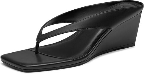 Athlefit Women's Low Wedge Sandals Trendy Dressy Square Open Toe Summer Beach Flip Flops Thong Heeled Sandals in Saudi Arabia