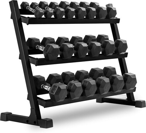 XMARK Dumbbell Set with Rack, Weights Dumbbells, Multiple Free Weights and Horizontal Storage for Home Gym Strength Training, Storage Rack Color Options in Kuwait